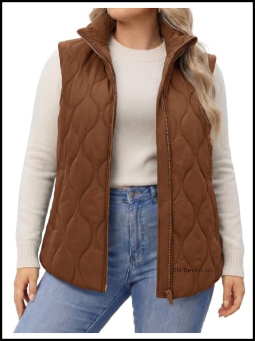 Plus Size Quilted Puffer Vest Zip Up Sleeveless Jacket with Pockets